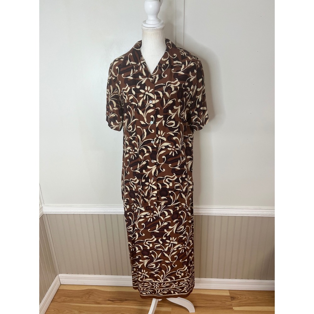 Jennifer Moore Vintage 100% Silk 2 pc. Skirt Set Brown Floral Button Front 6